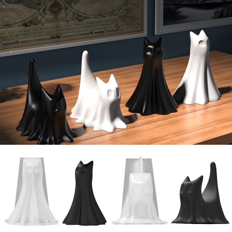 Candle Making Ideas - Ghost Cat Halloween Desktop Ornament Plaster