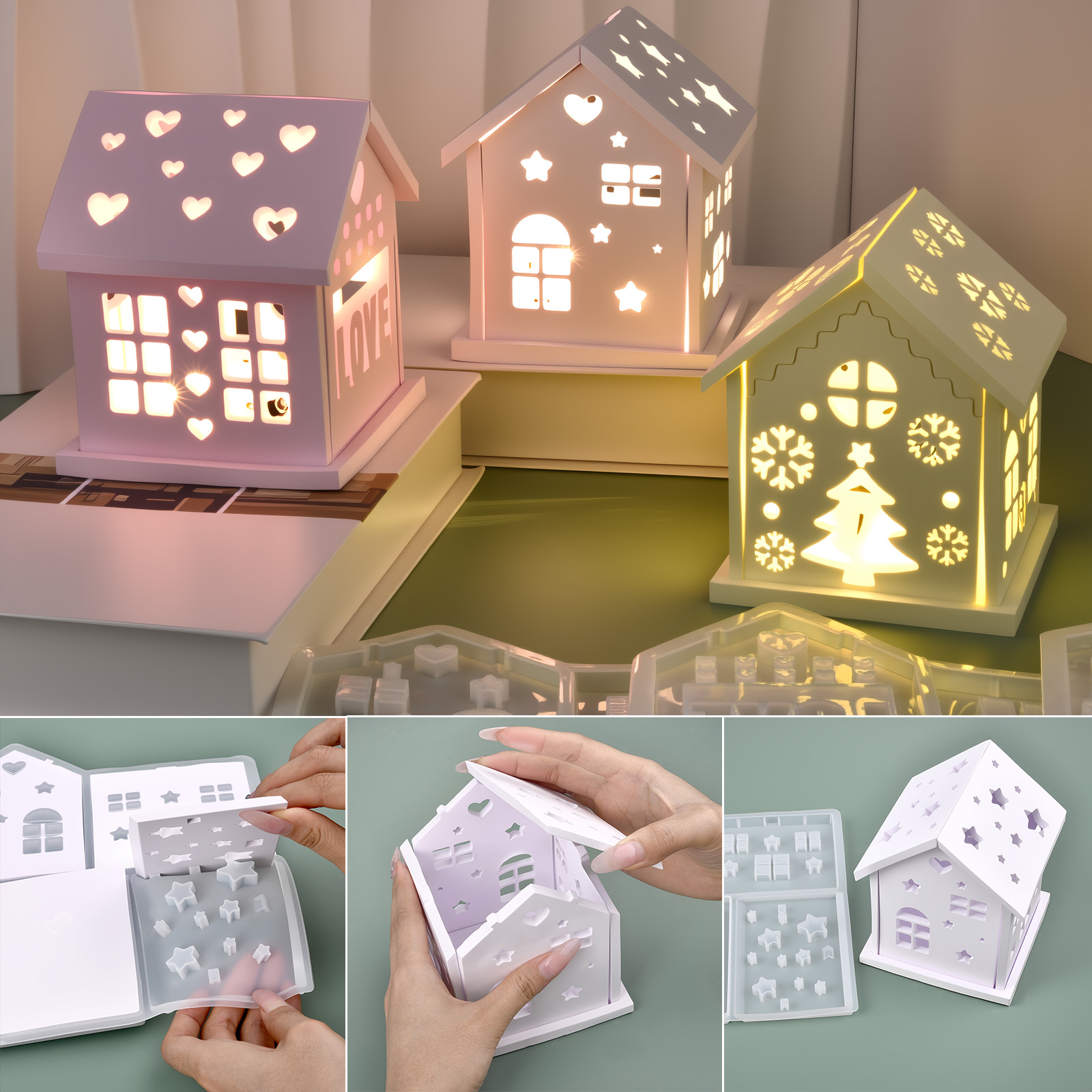 Candle Making Ideas - 3D House Silicone Mold DIY Christmas